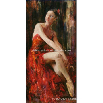 Romantic Girl with Red Dress Oil Painting